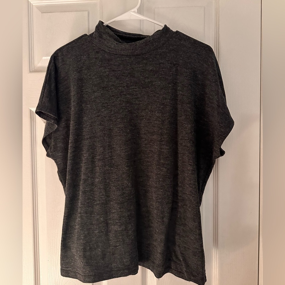 Gray Short Sleeve Mock Neck Top